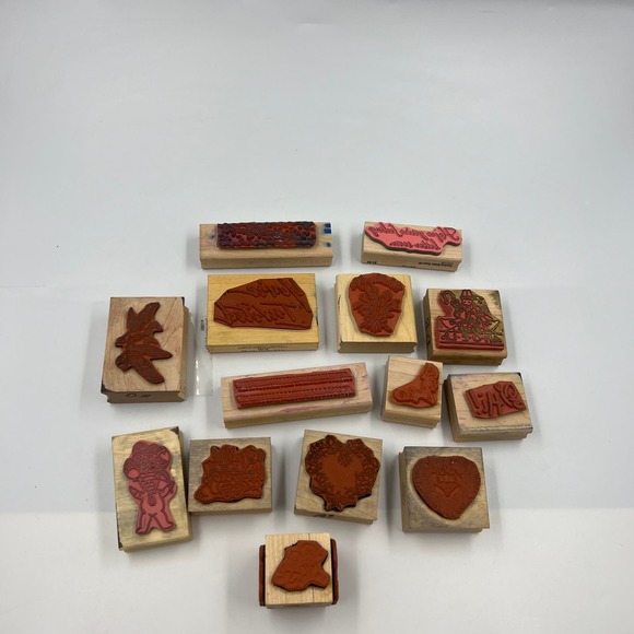 Vintage Lot Rubber Stamps Paper Crafts 14 Pieces Junk Journaling - Picture 2 of 11